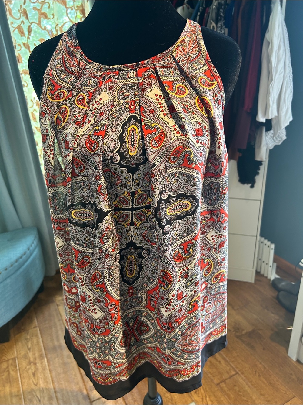 Cynthia Rowley Paisley A-Line Skirt - Black, Red & Cream